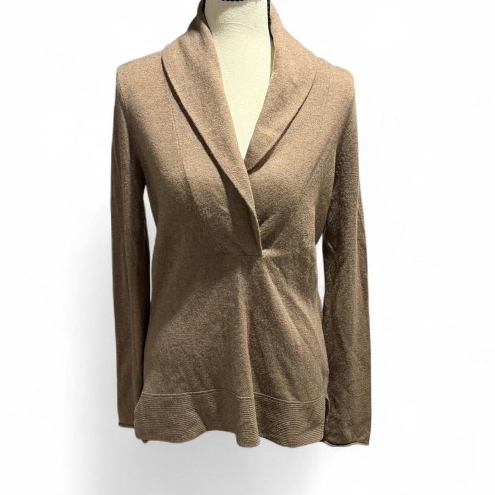 J Crew Wool Cashmere Shawl‎ Collar Wrap Cardigan Sweater Brown Small Neutral